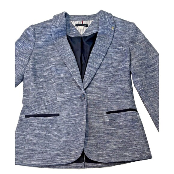Tommy Hilfiger Women’s Blazer Size 6 Blue Single Button Jacket Elbow Patch Work - Picture 2 of 11
